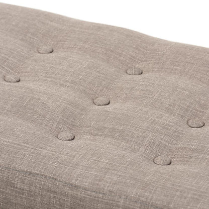 Elia Mid-Century Modern Walnut Wood Light Grey Fabric Button-Tufted Bench