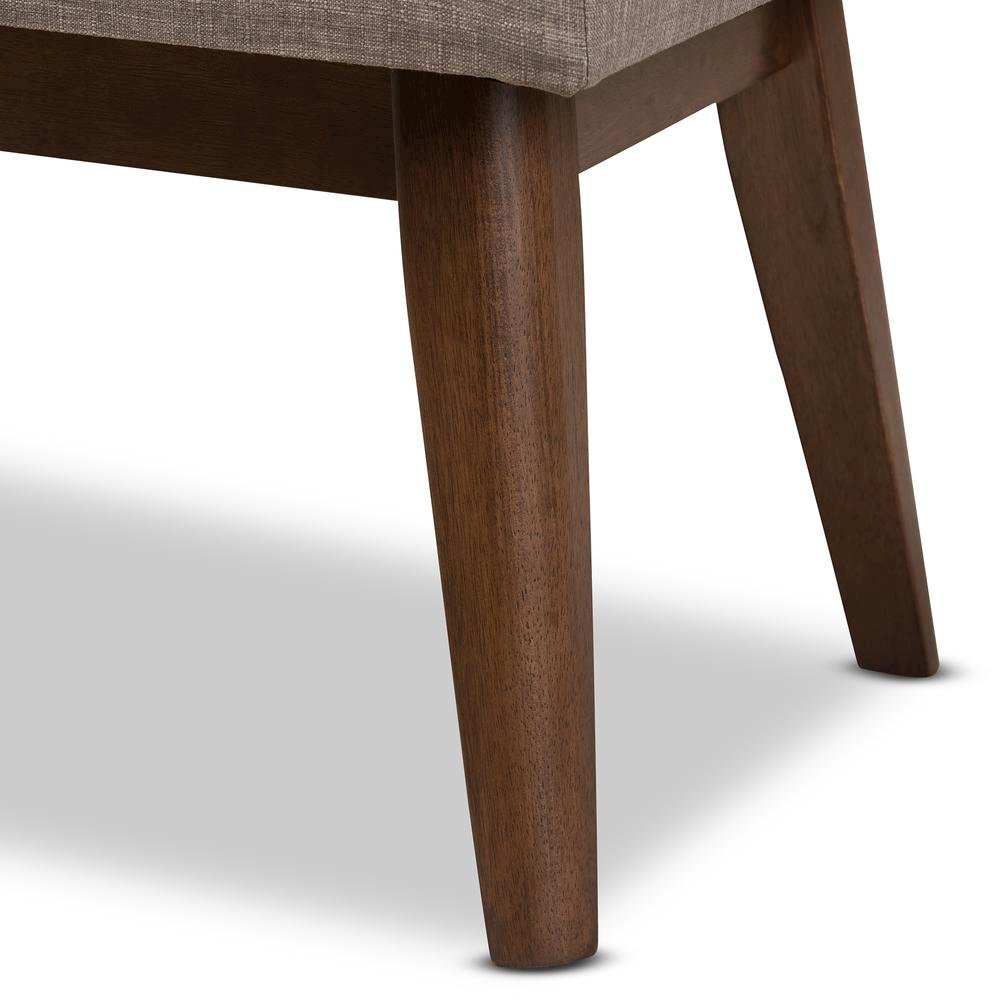 Elia Mid-Century Modern Walnut Wood Light Grey Fabric Button-Tufted Bench