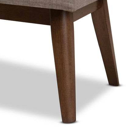 Elia Mid-Century Modern Walnut Wood Light Grey Fabric Button-Tufted Bench