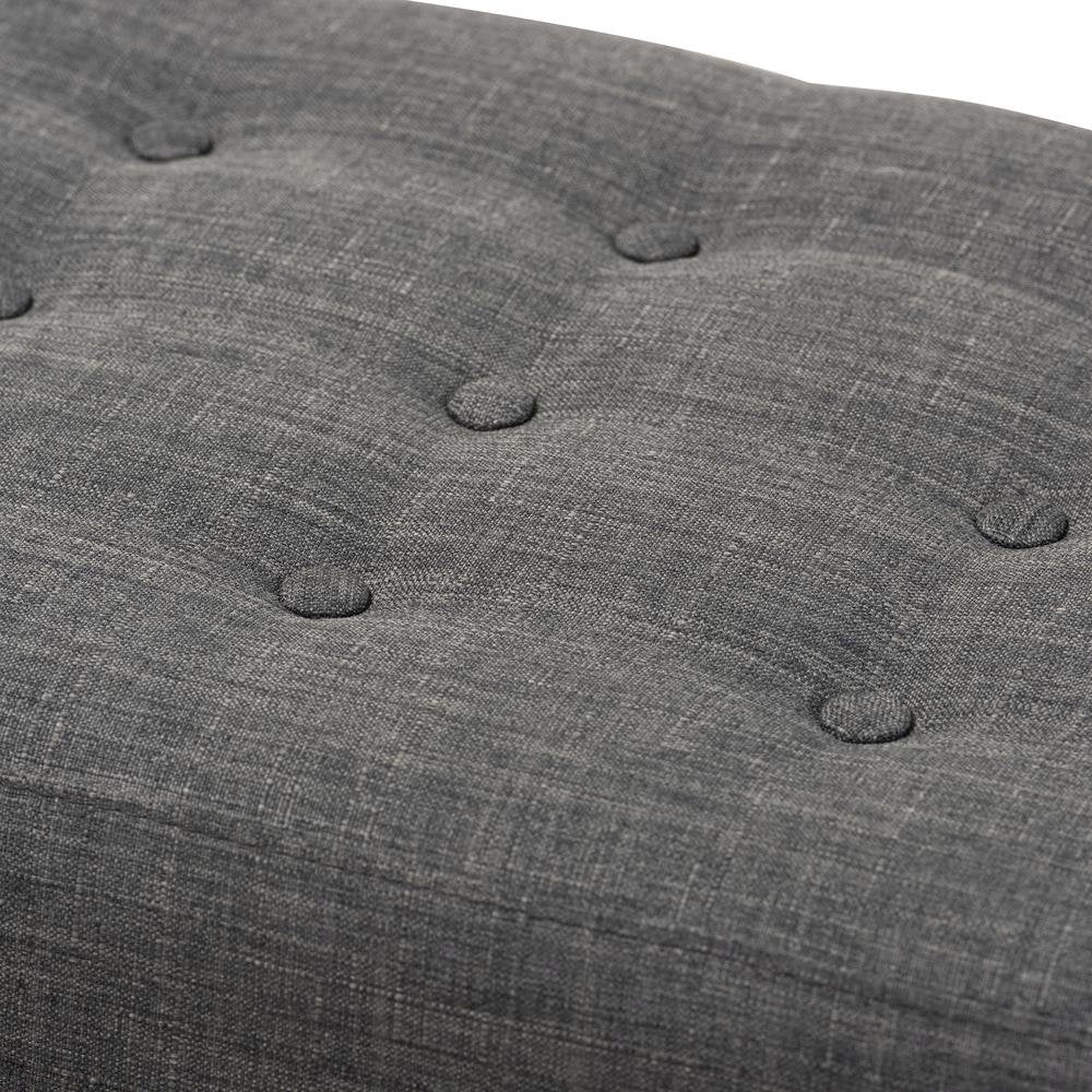 Elia Mid-Century Modern Walnut Wood Dark Grey Fabric Button-Tufted Bench