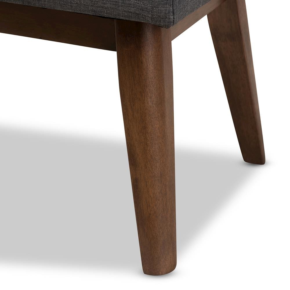 Elia Mid-Century Modern Walnut Wood Dark Grey Fabric Button-Tufted Bench