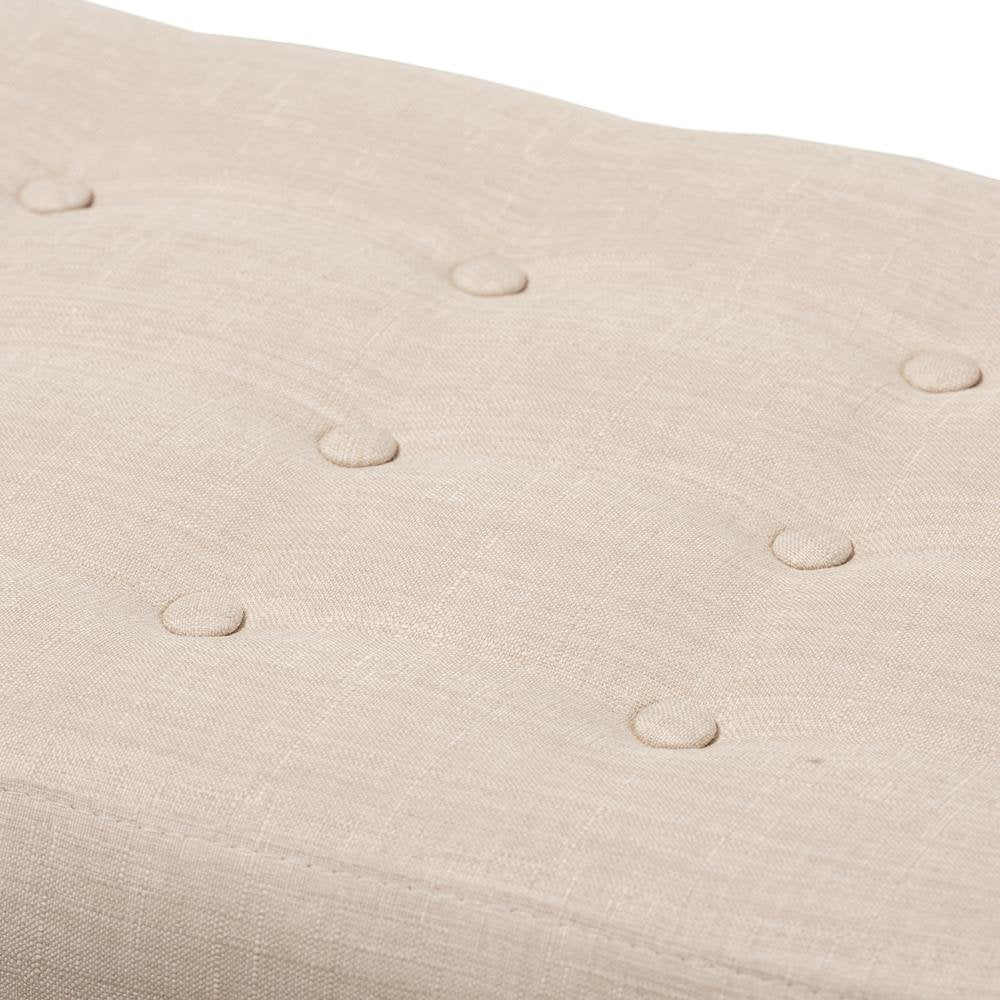 Elia Mid-Century Modern Walnut Wood Light Beige Fabric Button-Tufted Bench