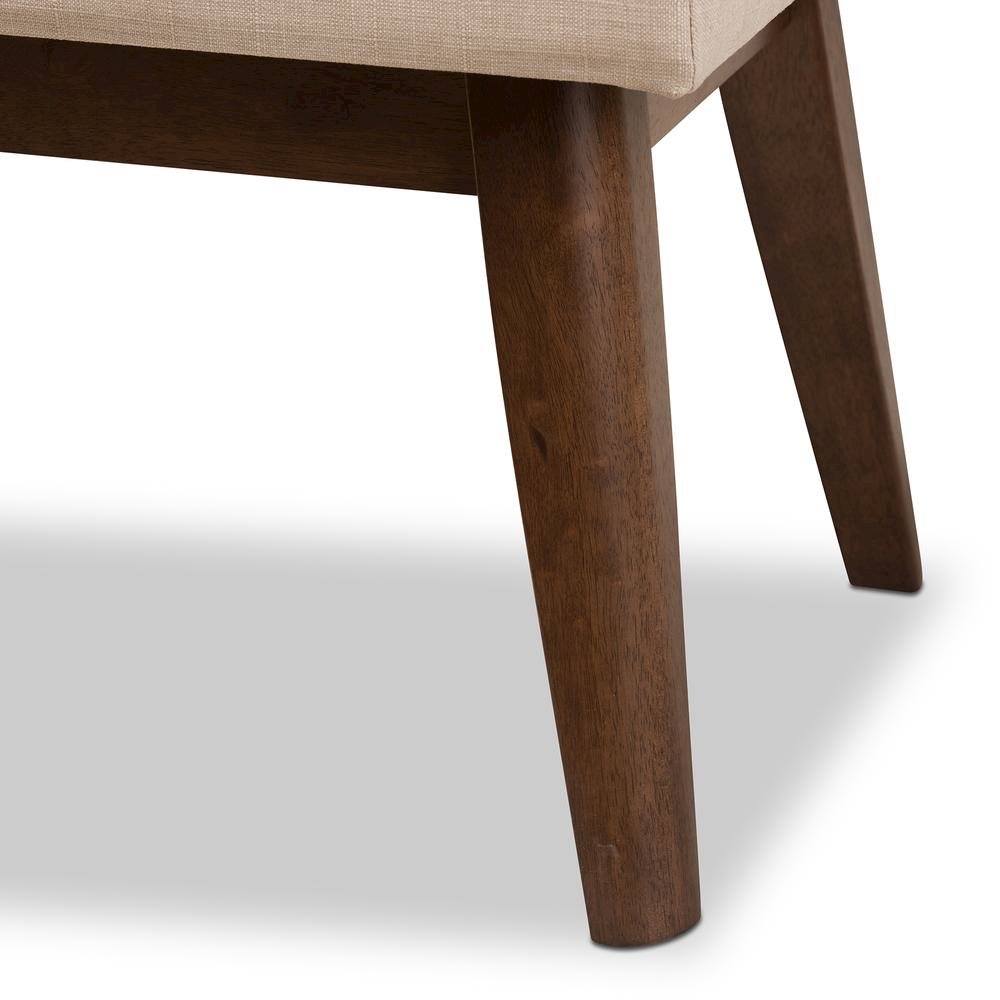 Elia Mid-Century Modern Walnut Wood Light Beige Fabric Button-Tufted Bench