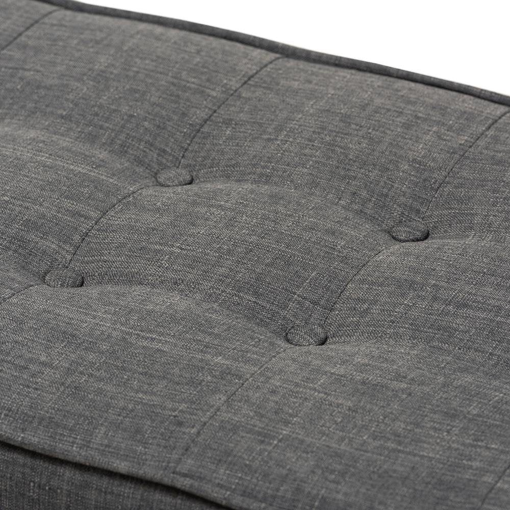 Lucca Mid-Century Modern Walnut Wood Dark Grey Fabric Button-Tufted Bench
