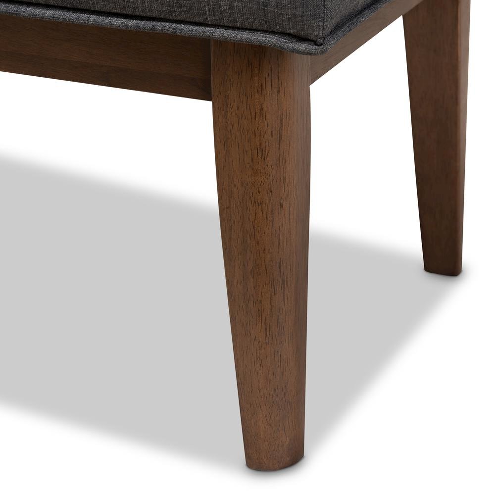Lucca Mid-Century Modern Walnut Wood Dark Grey Fabric Button-Tufted Bench