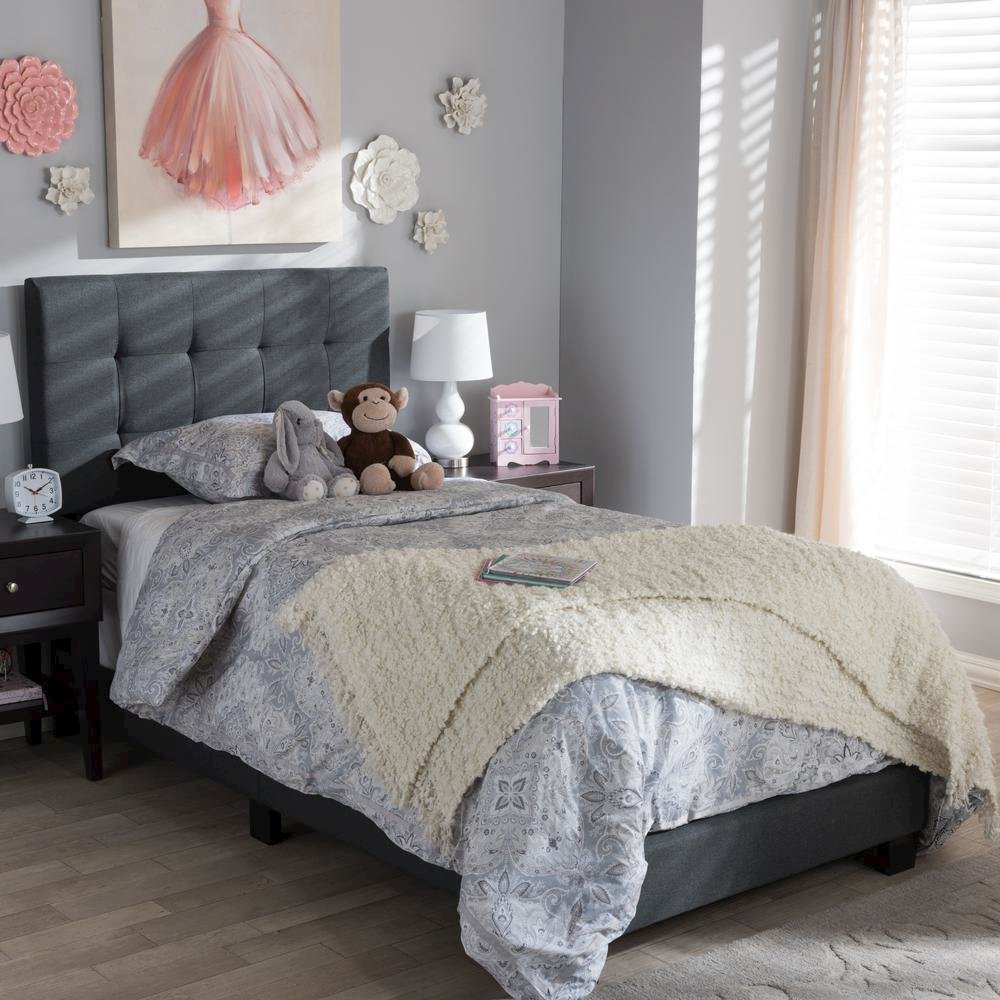 Brookfield Modern and Contemporary Charcoal Grey Fabric Twin Size Bed