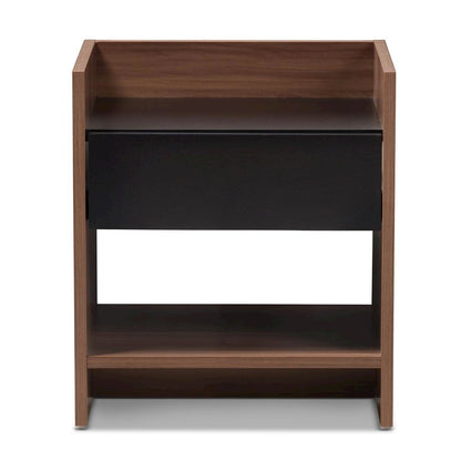Vanda Modern and Contemporary Two-Tone Walnut and Black Wood 1-Drawer Nightstand