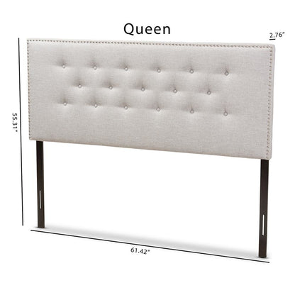 Greyish Beige Fabric Upholstered Queen Size Headboard