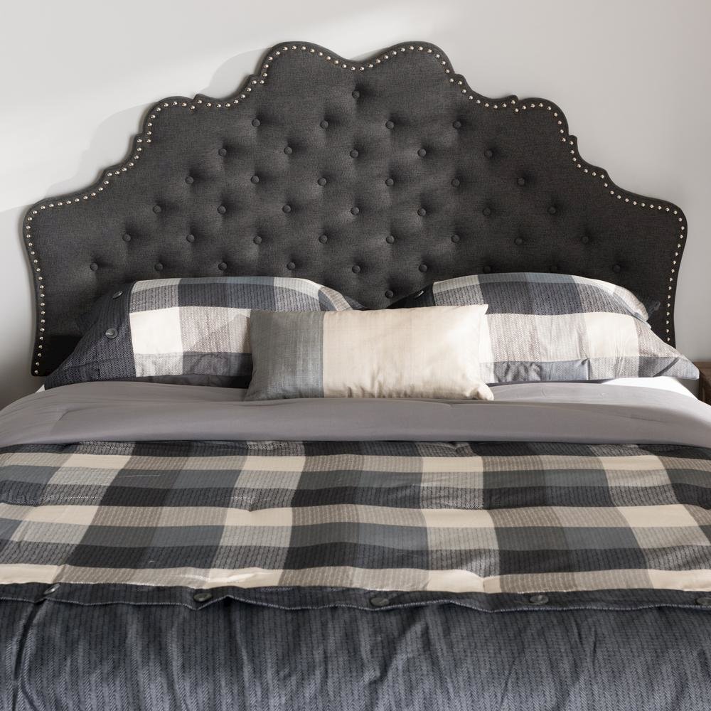 Hilda Modern and Contemporary Dark Grey Fabric Queen Size Headboard