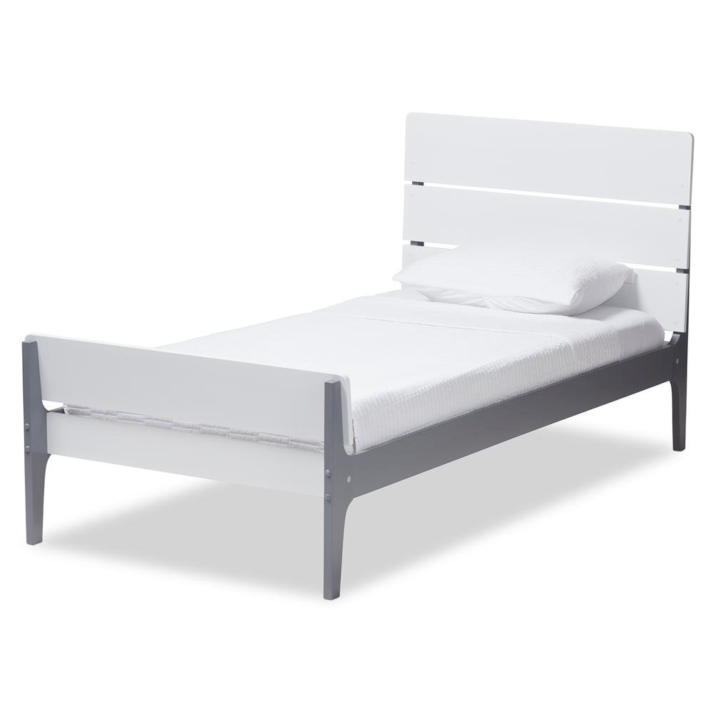 Classic Mission Style White and Dark Grey-Finished Wood Twin Platform Bed