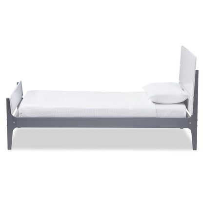 Classic Mission Style White and Dark Grey-Finished Wood Twin Platform Bed
