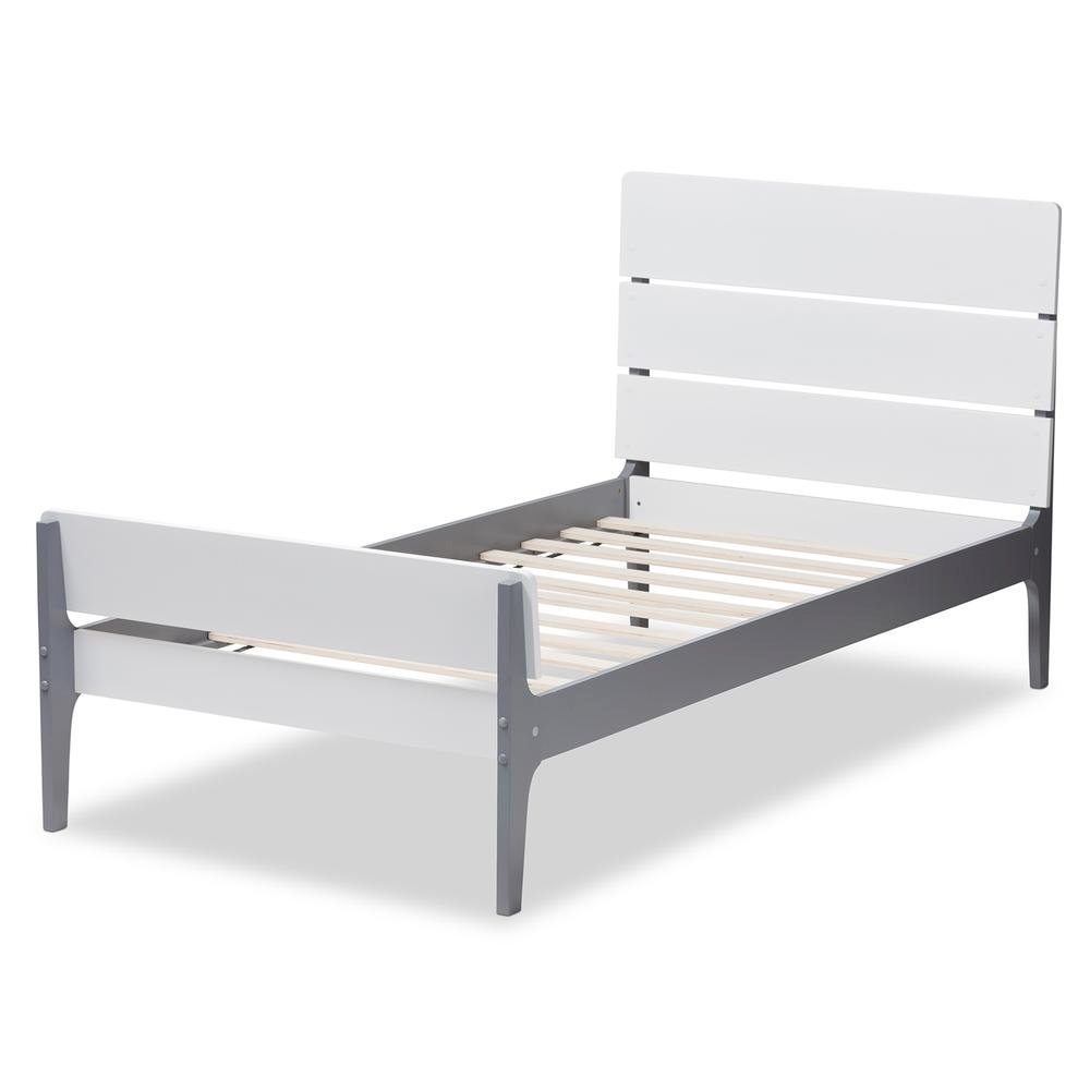 Classic Mission Style White and Dark Grey-Finished Wood Twin Platform Bed