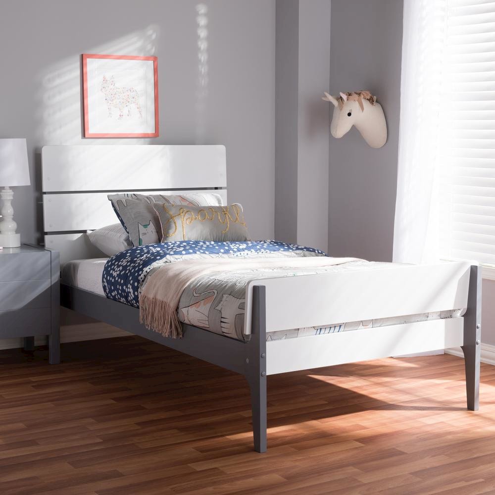 Classic Mission Style White and Dark Grey-Finished Wood Twin Platform Bed