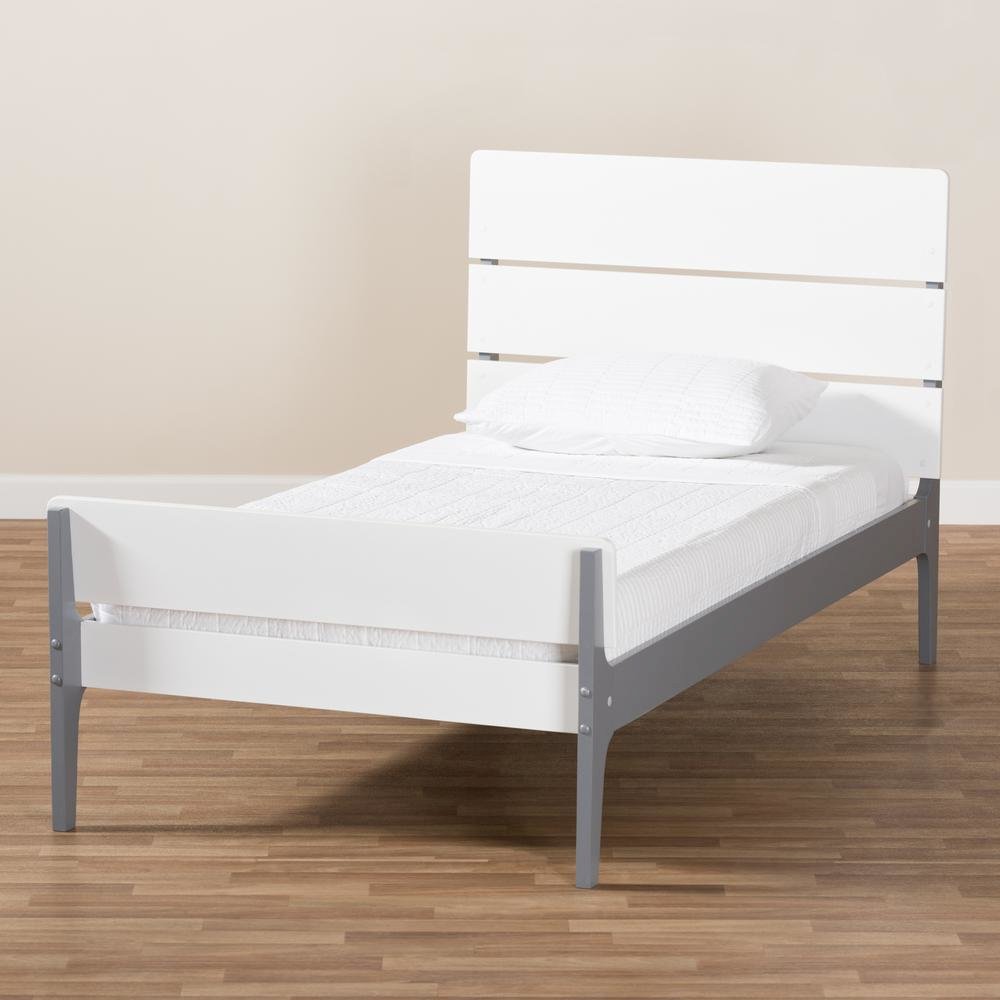 Classic Mission Style White and Dark Grey-Finished Wood Twin Platform Bed