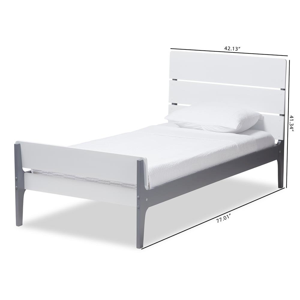 Classic Mission Style White and Dark Grey-Finished Wood Twin Platform Bed
