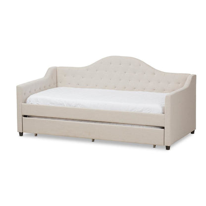 Perry Modern and Contemporary Light Beige Fabric Daybed with Trundle