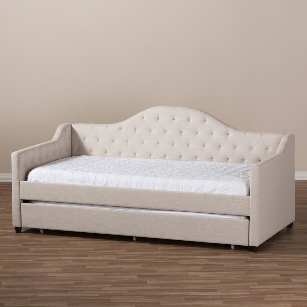 Perry Modern and Contemporary Light Beige Fabric Daybed with Trundle