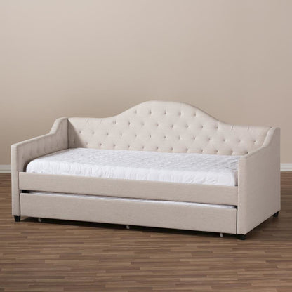 Perry Modern and Contemporary Light Beige Fabric Daybed with Trundle