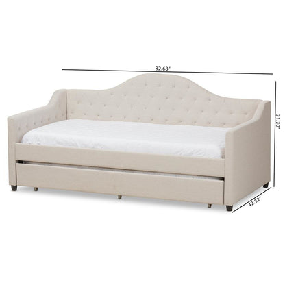 Perry Modern and Contemporary Light Beige Fabric Daybed with Trundle