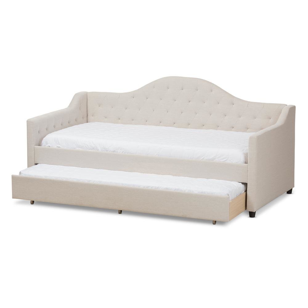Perry Modern and Contemporary Light Beige Fabric Daybed with Trundle