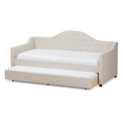 Perry Modern and Contemporary Light Beige Fabric Daybed with Trundle