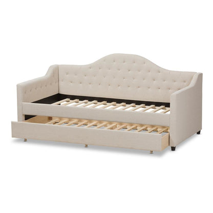 Perry Modern and Contemporary Light Beige Fabric Daybed with Trundle