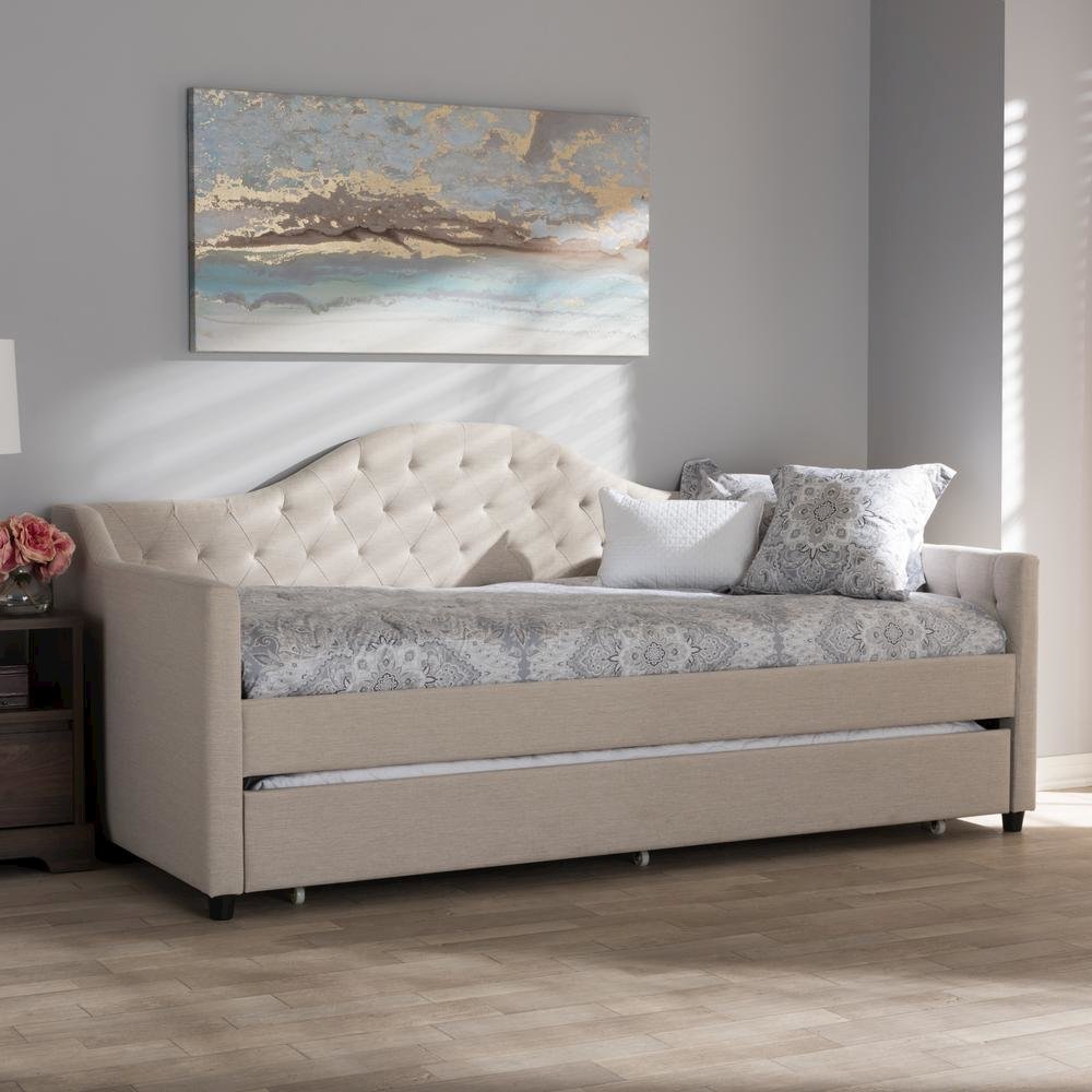 Perry Modern and Contemporary Light Beige Fabric Daybed with Trundle