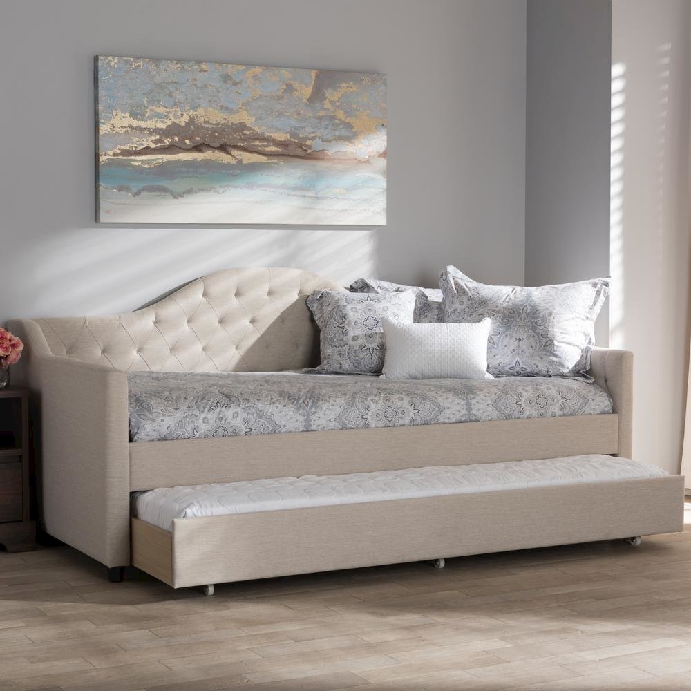 Perry Modern and Contemporary Light Beige Fabric Daybed with Trundle