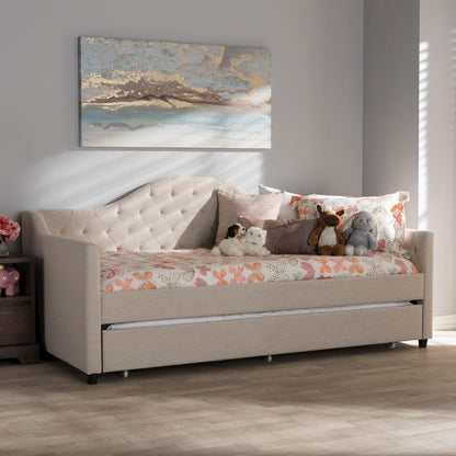 Perry Modern and Contemporary Light Beige Fabric Daybed with Trundle