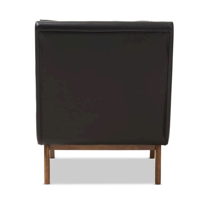 Leather Upholstered Walnut Finished Wood Lounge Chair