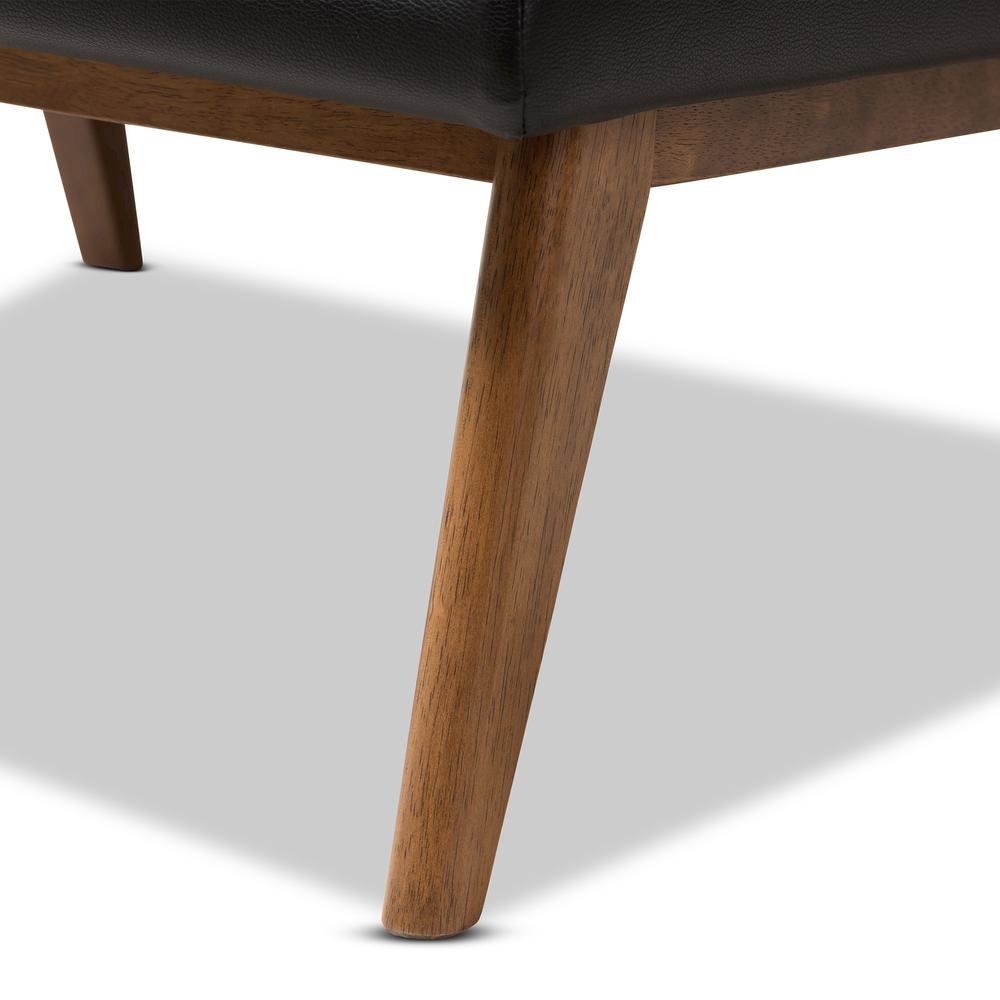 Leather Upholstered Walnut Finished Wood Lounge Chair