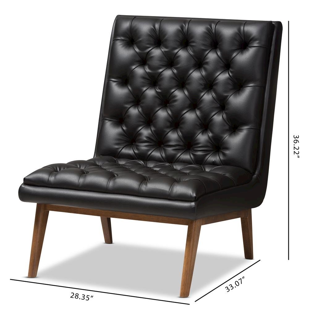 Leather Upholstered Walnut Finished Wood Lounge Chair