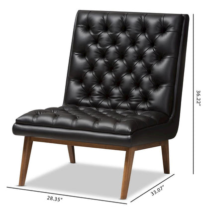 Leather Upholstered Walnut Finished Wood Lounge Chair