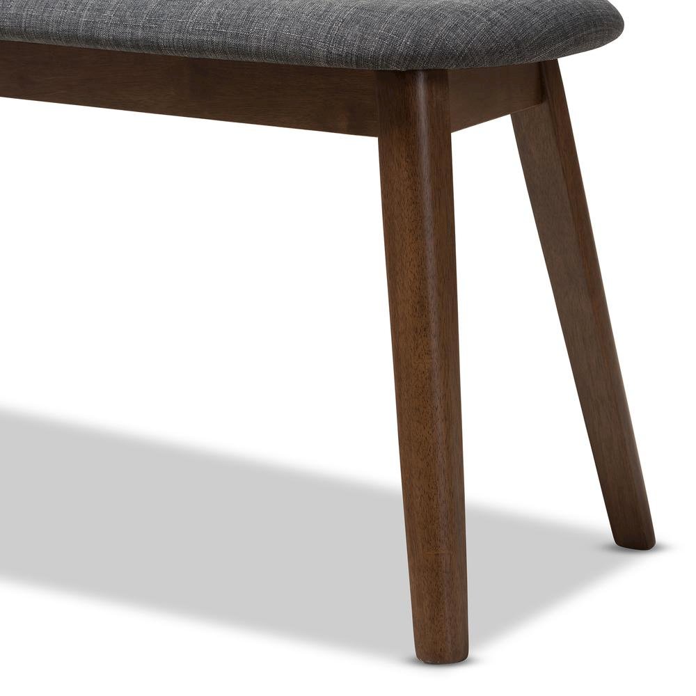 Dark Grey Fabric Upholstered Walnut Finished Wood Bench