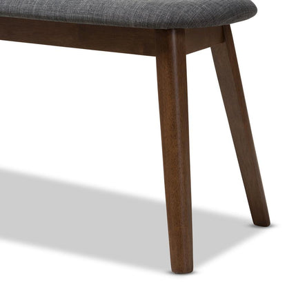 Dark Grey Fabric Upholstered Walnut Finished Wood Bench
