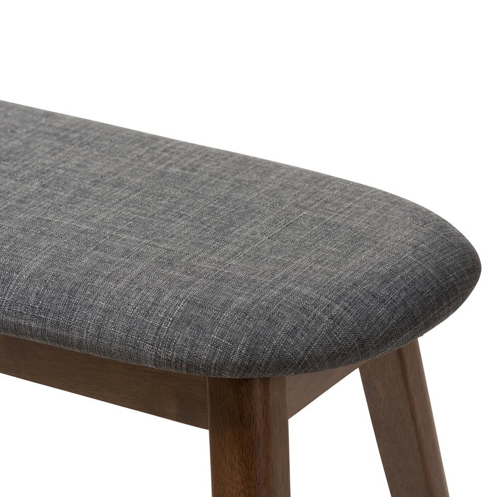 Dark Grey Fabric Upholstered Walnut Finished Wood Bench