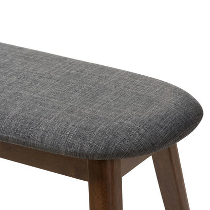 Dark Grey Fabric Upholstered Walnut Finished Wood Bench