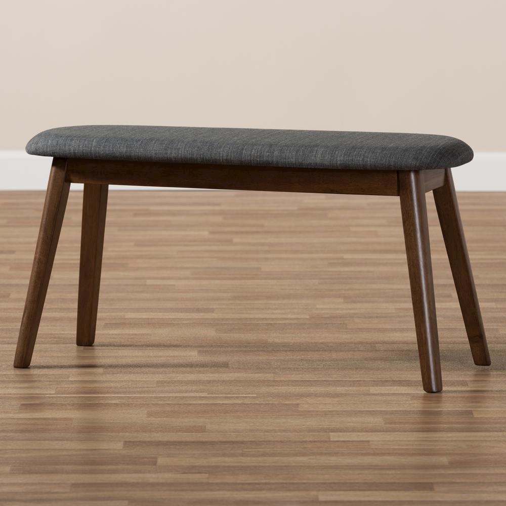 Dark Grey Fabric Upholstered Walnut Finished Wood Bench