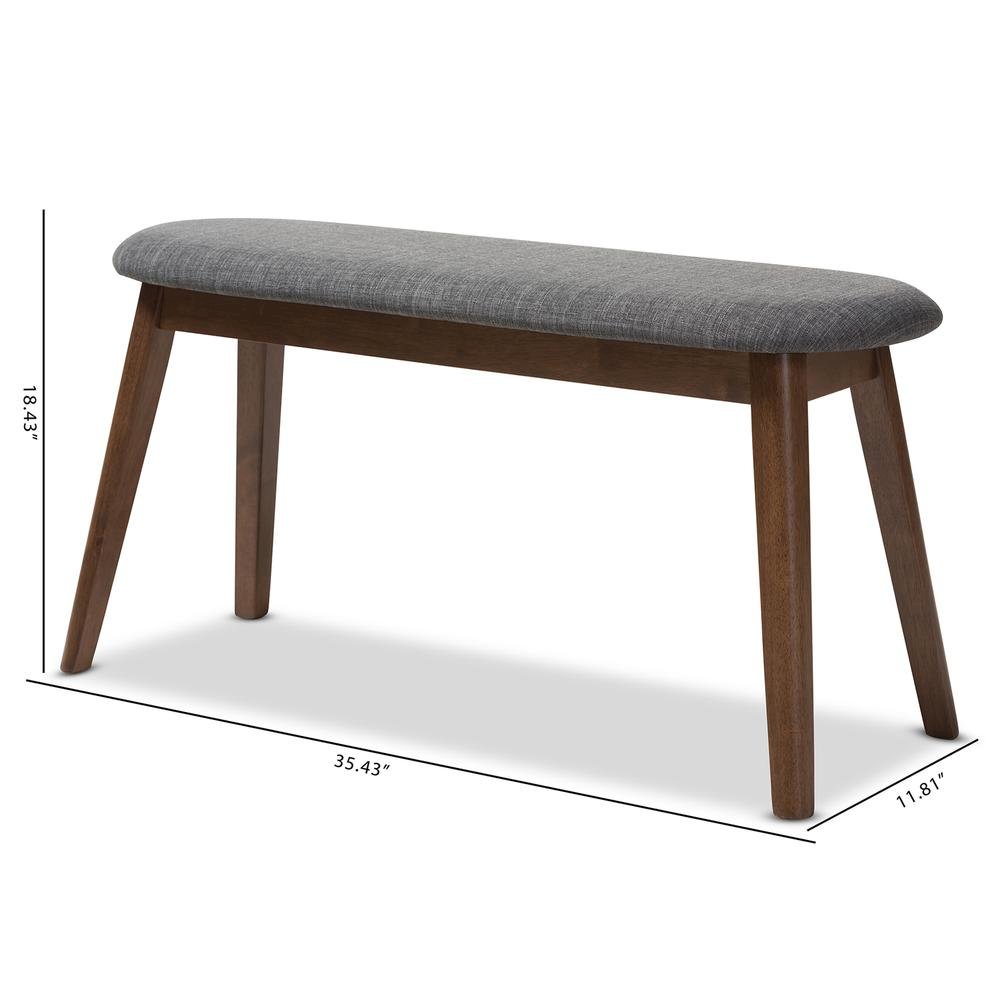 Dark Grey Fabric Upholstered Walnut Finished Wood Bench