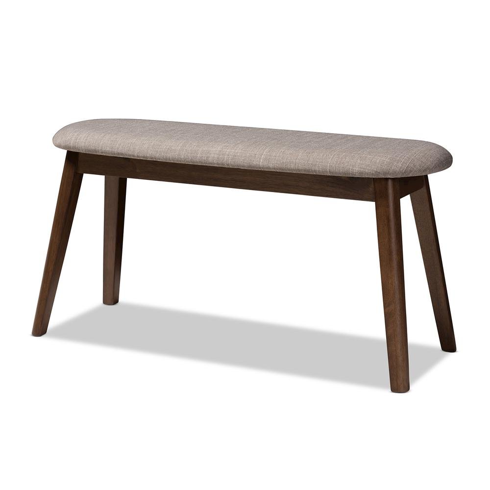 Light Grey Fabric Upholstered Walnut Finished Wood Bench