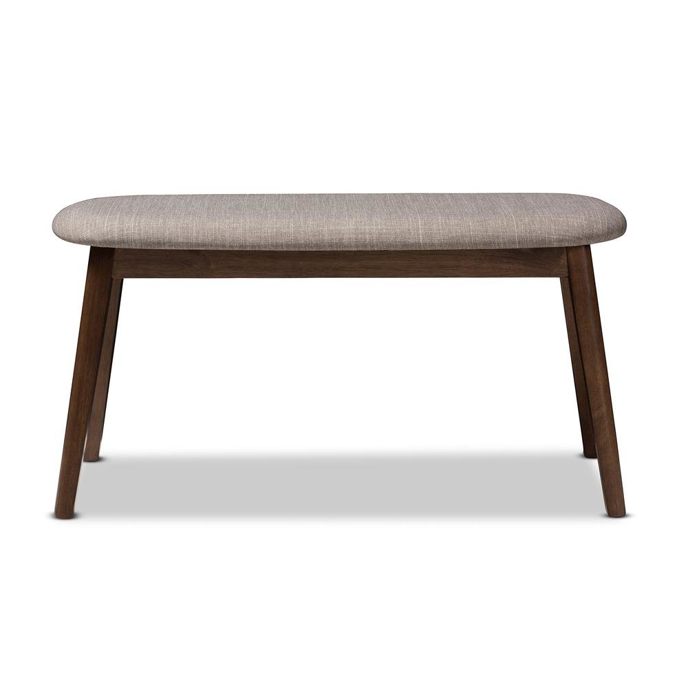 Light Grey Fabric Upholstered Walnut Finished Wood Bench