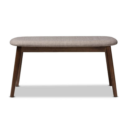 Light Grey Fabric Upholstered Walnut Finished Wood Bench