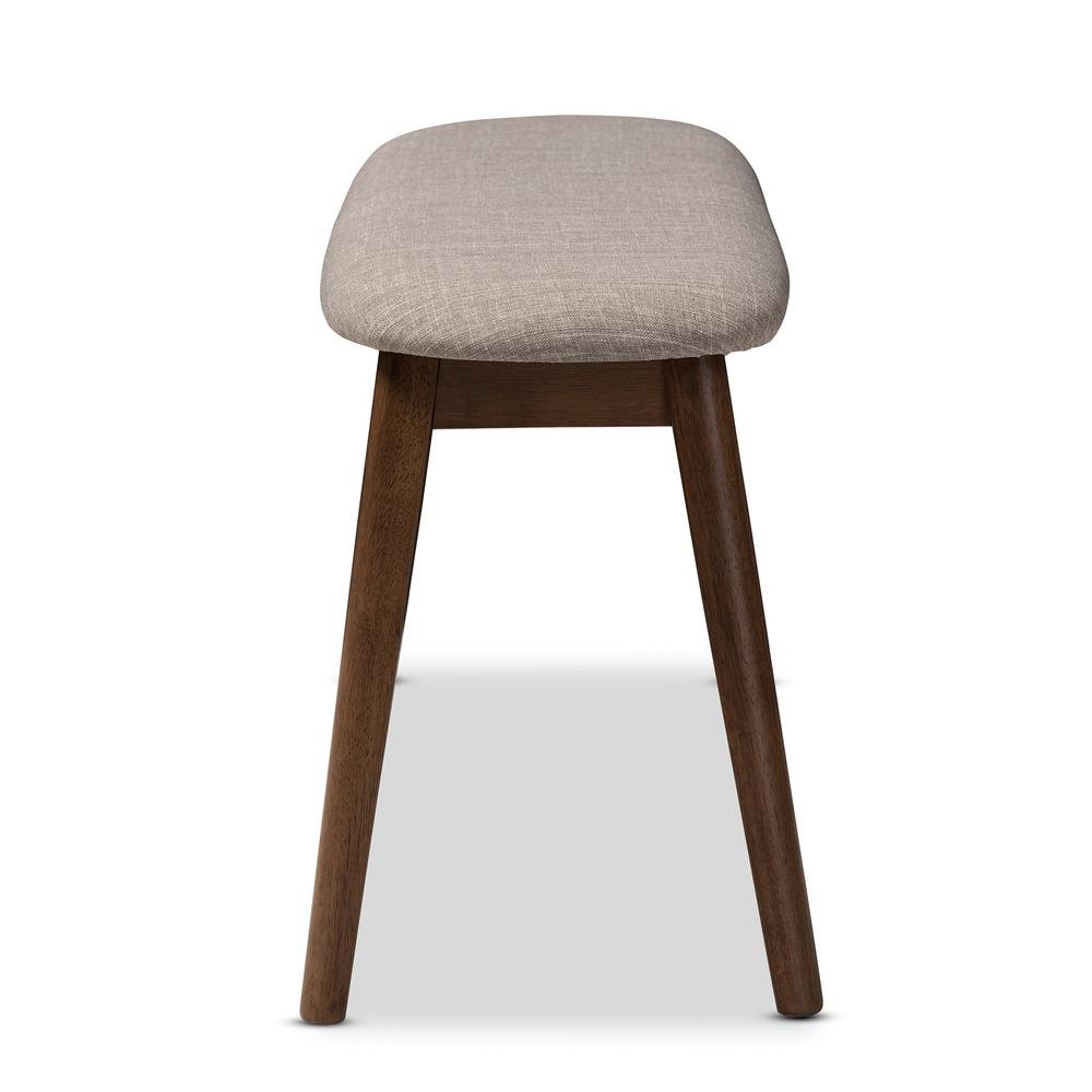 Light Grey Fabric Upholstered Walnut Finished Wood Bench