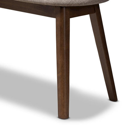 Light Grey Fabric Upholstered Walnut Finished Wood Bench