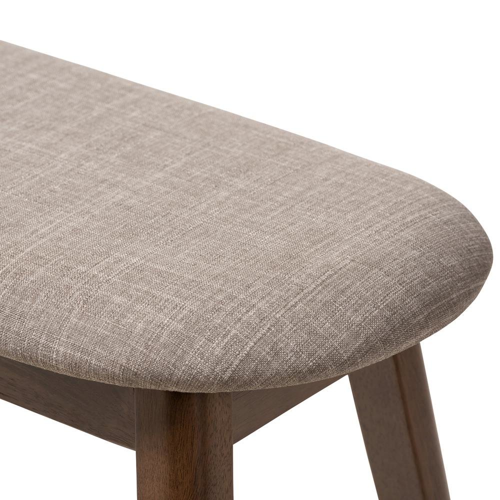 Light Grey Fabric Upholstered Walnut Finished Wood Bench