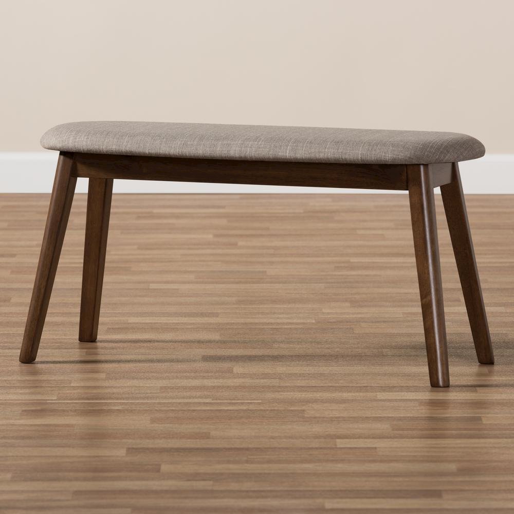 Light Grey Fabric Upholstered Walnut Finished Wood Bench