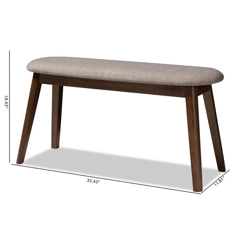 Light Grey Fabric Upholstered Walnut Finished Wood Bench