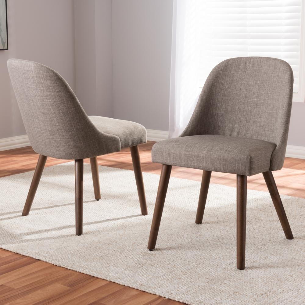 Light Grey Fabric Upholstered Walnut Finished Wood Dining Chair (Set of 2)