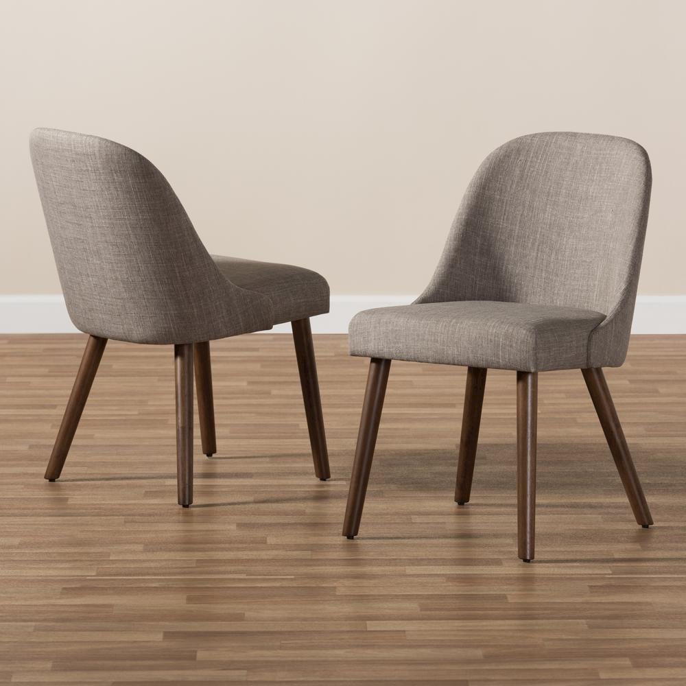 Light Grey Fabric Upholstered Walnut Finished Wood Dining Chair (Set of 2)
