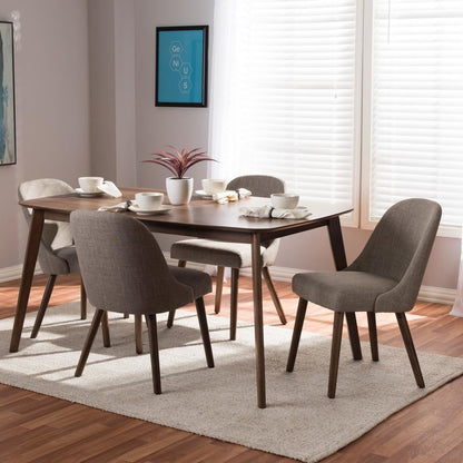 Light Grey Fabric Upholstered Walnut Finished Wood 5-Piece Dining Set